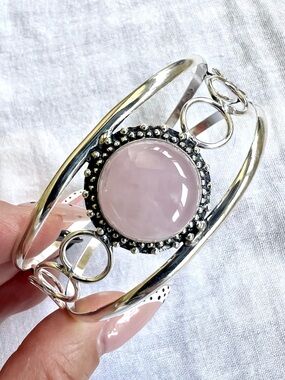 925 Heart Opener ROSE QUARTZ Cuff Bracelet
